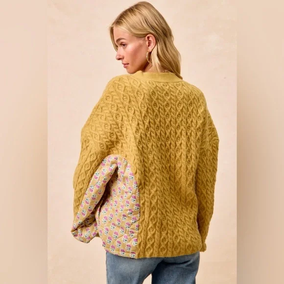 B6 new Bibi cable knit sweater cardigan flower small medium large extra large - Picture 4 of 4